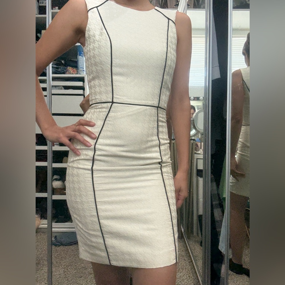 H&M Cream Midi Dress with Black Trim